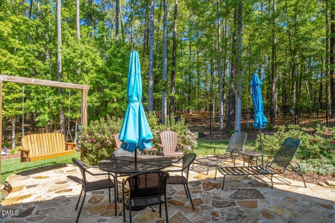 Tennessee Orchard stone patio with woode - 4230 Henderson Place, Pittsboro, NC 27312, Pittsboro