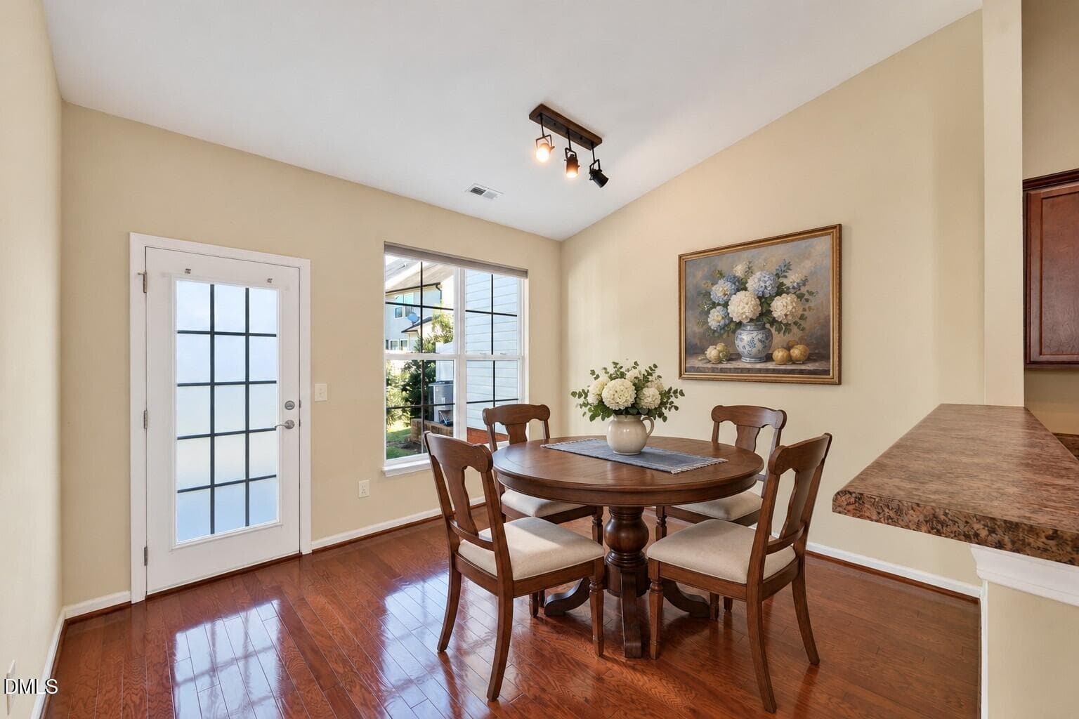 Classic walnut dining with blue accents - 1164 Kelso Lane, Burlington, NC 27215, Burlington