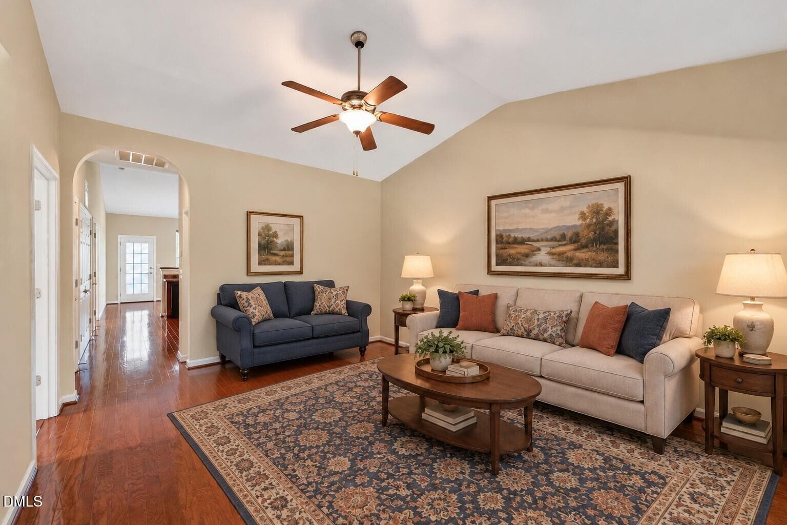 Navy loveseat completes the living room - 1164 Kelso Lane, Burlington, NC 27215, Burlington