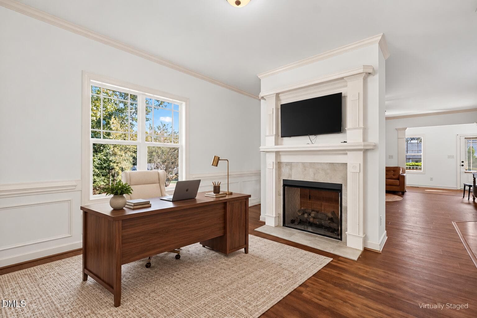 Walnut Desk Home Office, Virtually Stage - 9232 Carley Circle, Garner, NC 27529, Garner