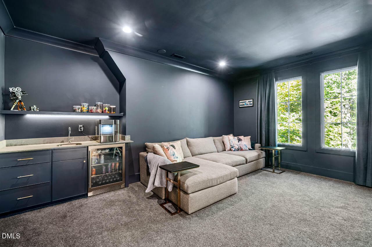 Media Room w/ Wet Bar & Beverage Fridge - 650 Stonecrest Way, Pittsboro, NC 27312