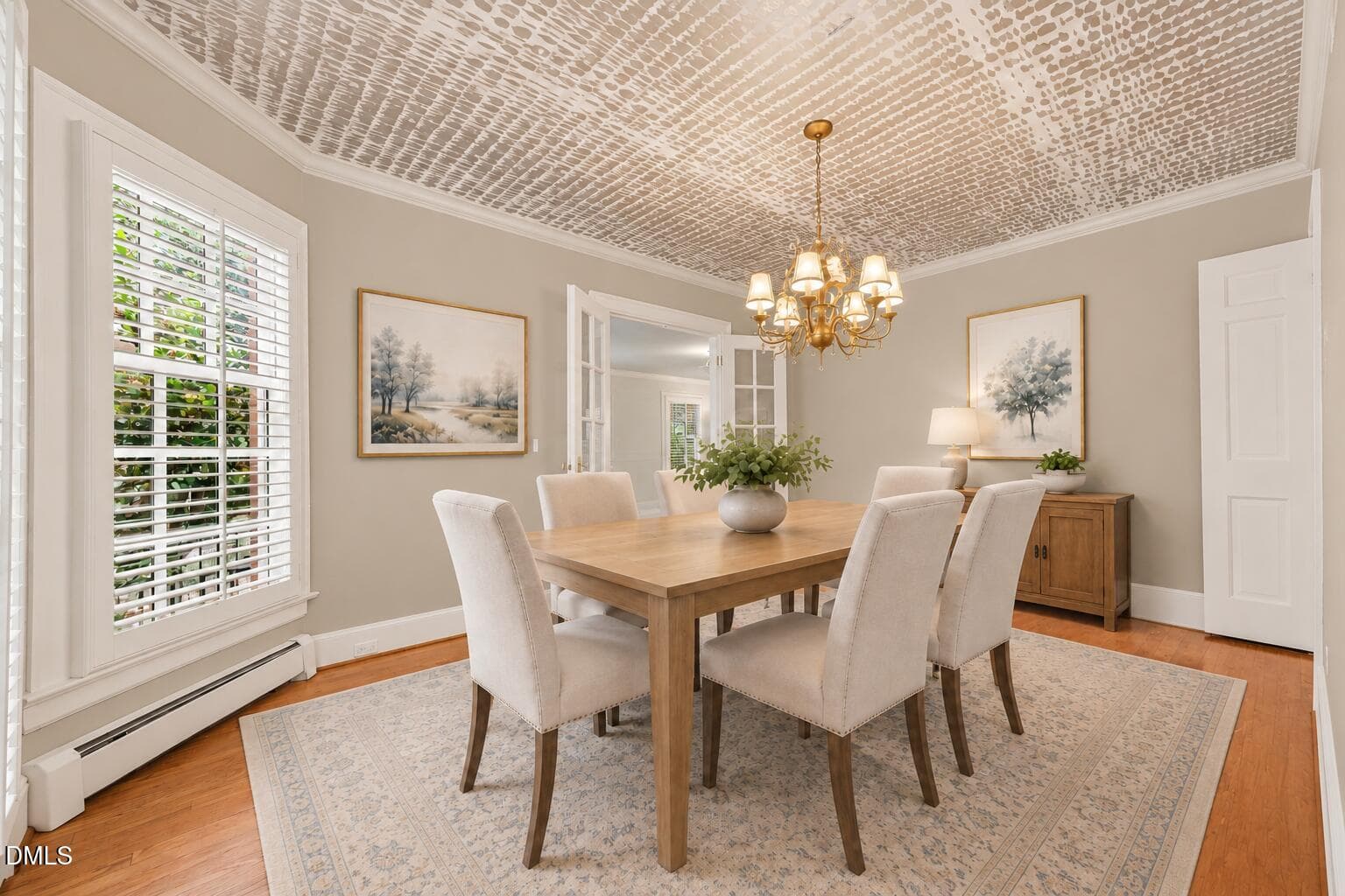 Elegant Greige Dining Room with Chandeli - 3725 Hope Valley Road, Durham, NC 27707
