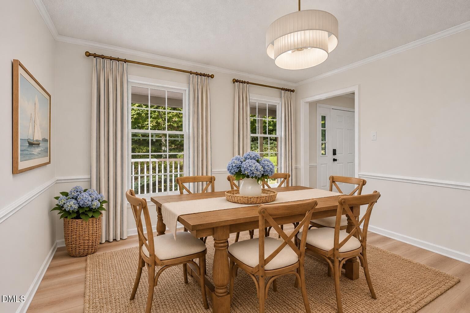 Warm Dining Room with Blue Hydrangeas - 4539 Malvern Road, Durham, NC 27707