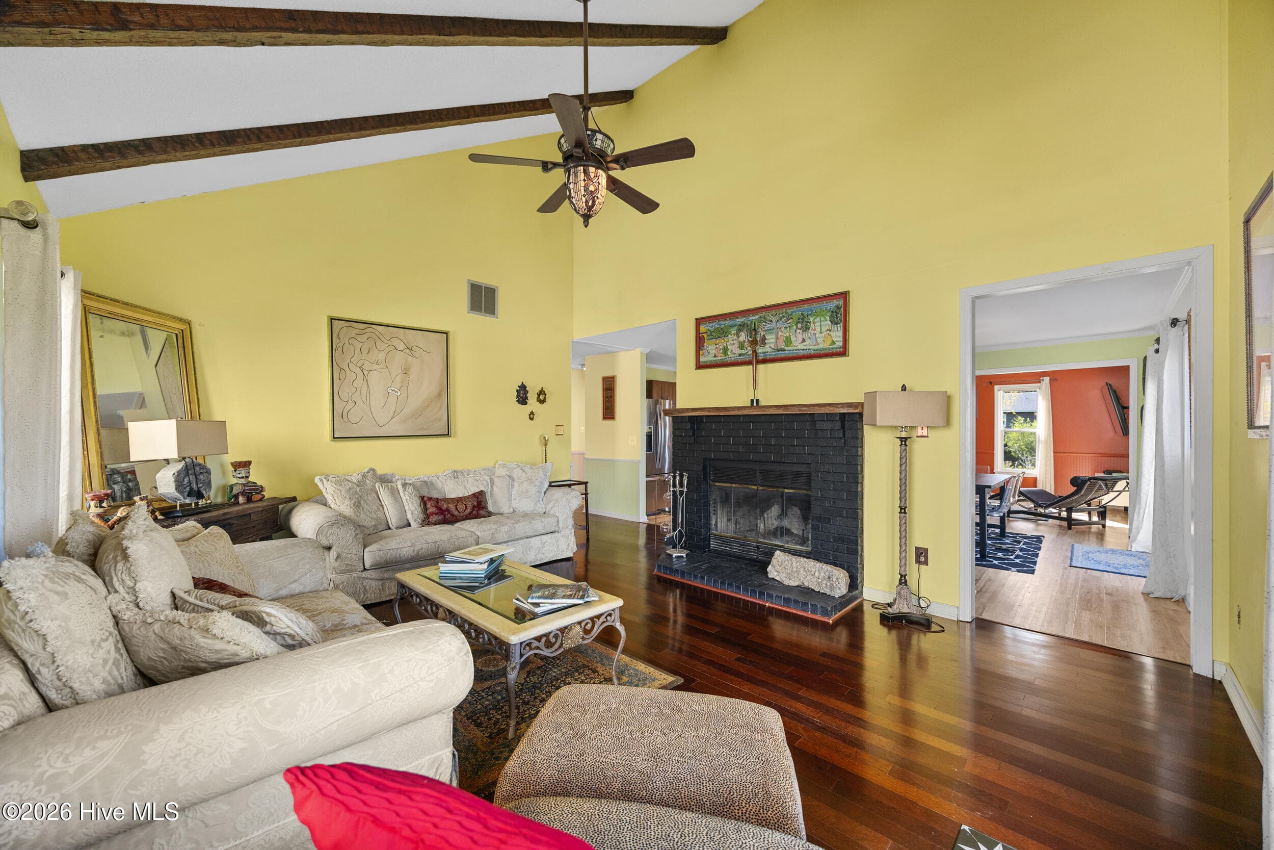 Living Room w/ High Ceilings & Fire Place - 5802 E Yacht Drive, Oak Island, NC 28465