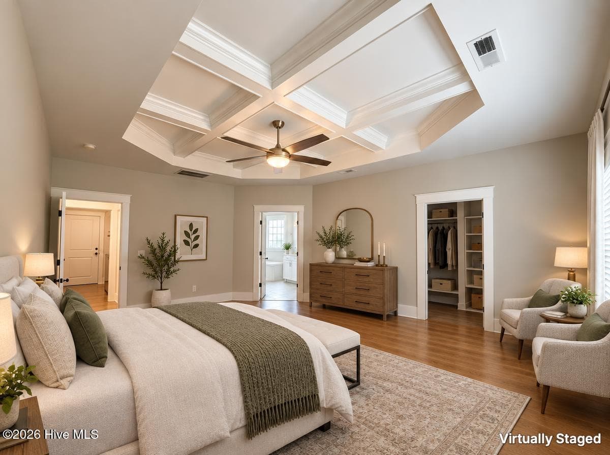 Primary bedroom virtually staged - 2528 Lakeside Circle, Wilmington, NC 28401