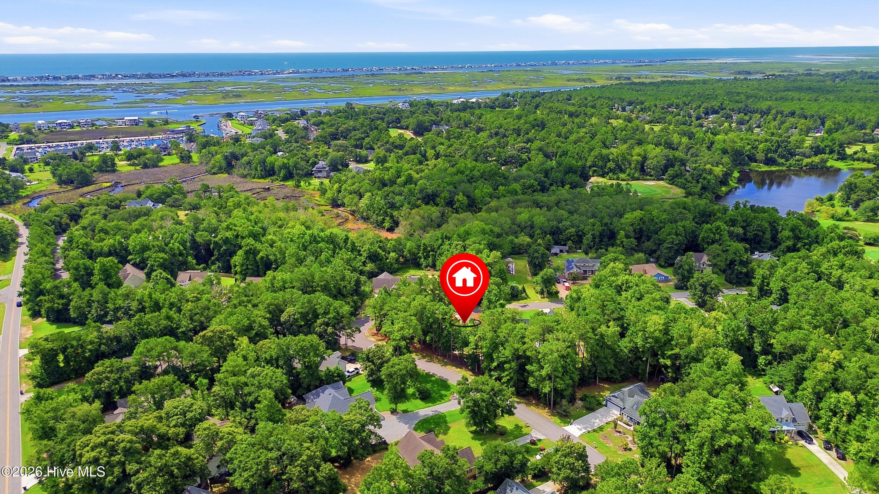 Drone Image of Golf Course, Marina, ICW & Ocean - 100 Hickory Circle, Hampstead, NC 28443