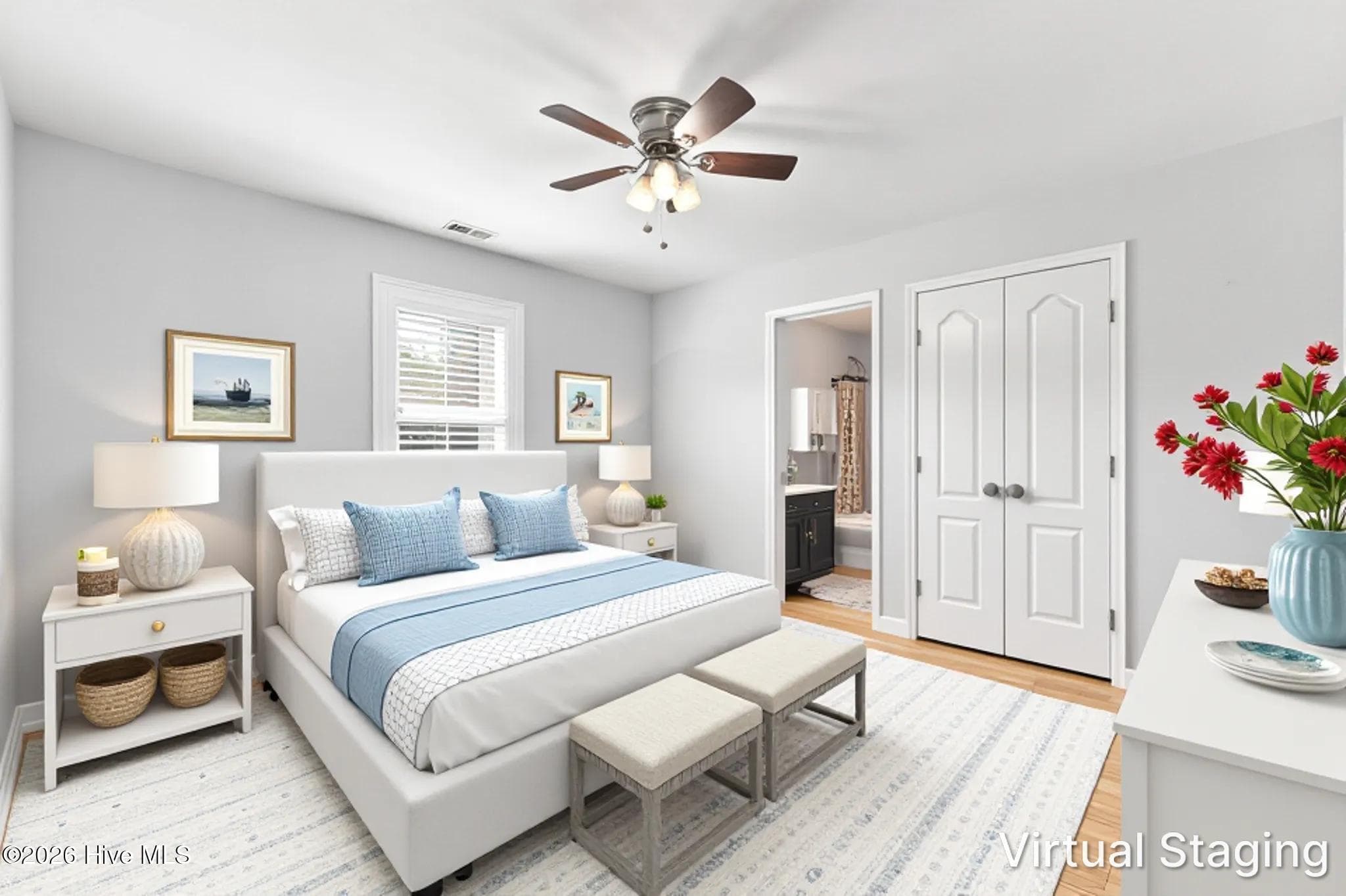 Upstairs Guest Bedroom 1 with Ensuite Virtually Staged - 108 Katydid Court, Hampstead, NC 28443
