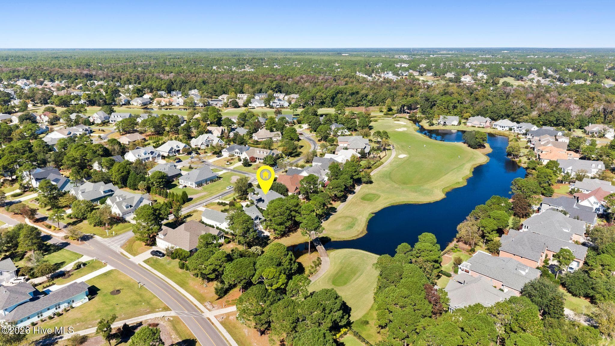 AERIAL OVERVIEW - House marked with yellow pin - 2807 Inverness Circle SE, Southport, NC 28461