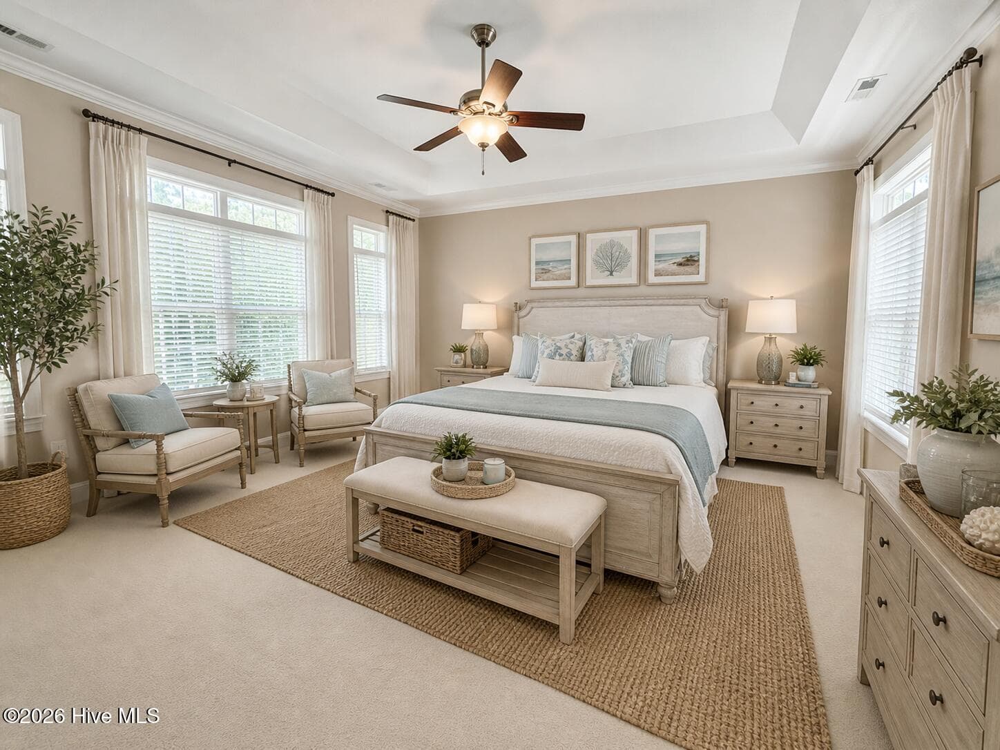 Virtually staged - primary bedroom - 109 Sun Burst Circle, Cedar Point, NC 28584