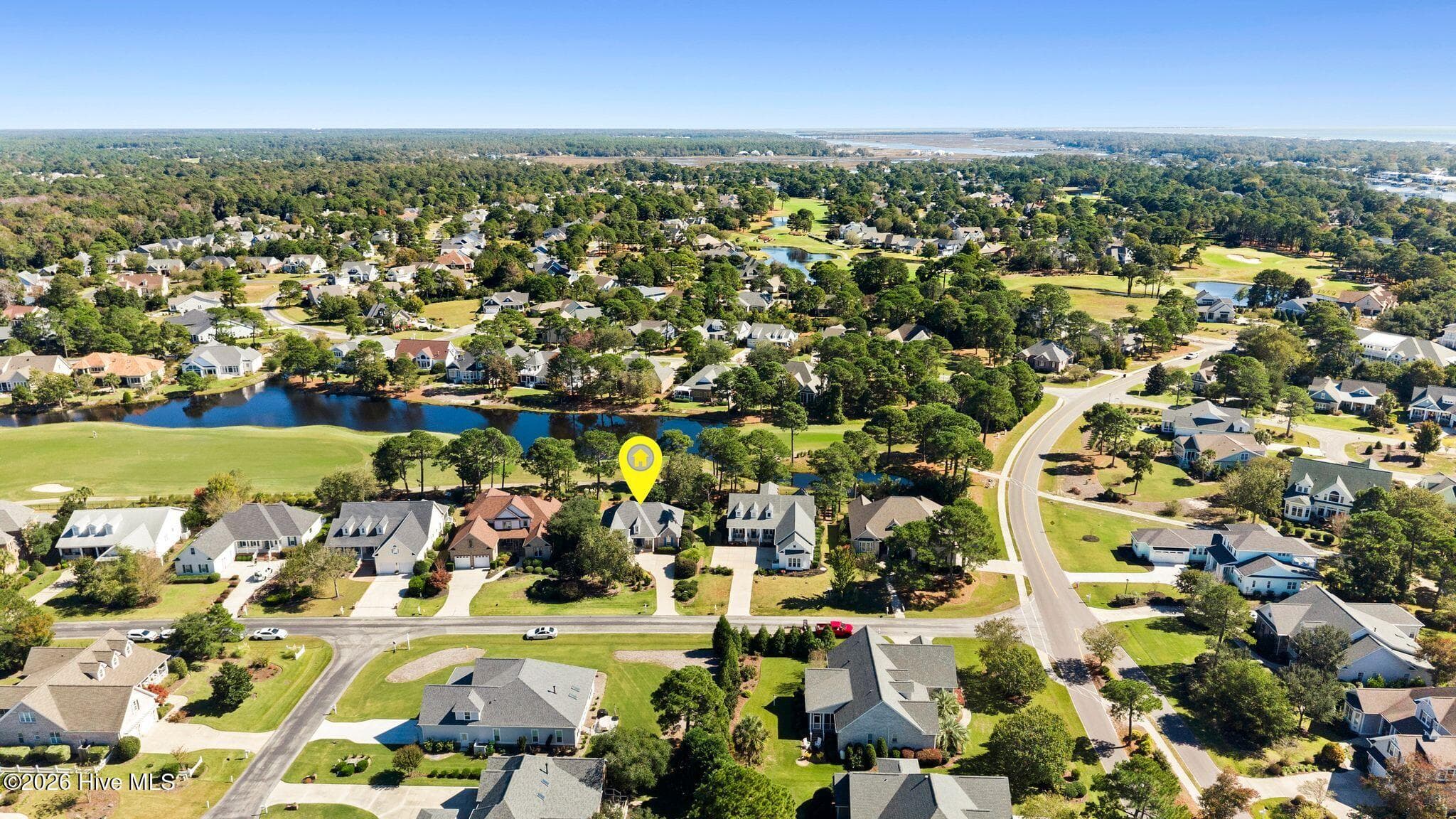 AERIAL OVERVIEW - House marked with yellow pin - 2807 Inverness Circle SE, Southport, NC 28461
