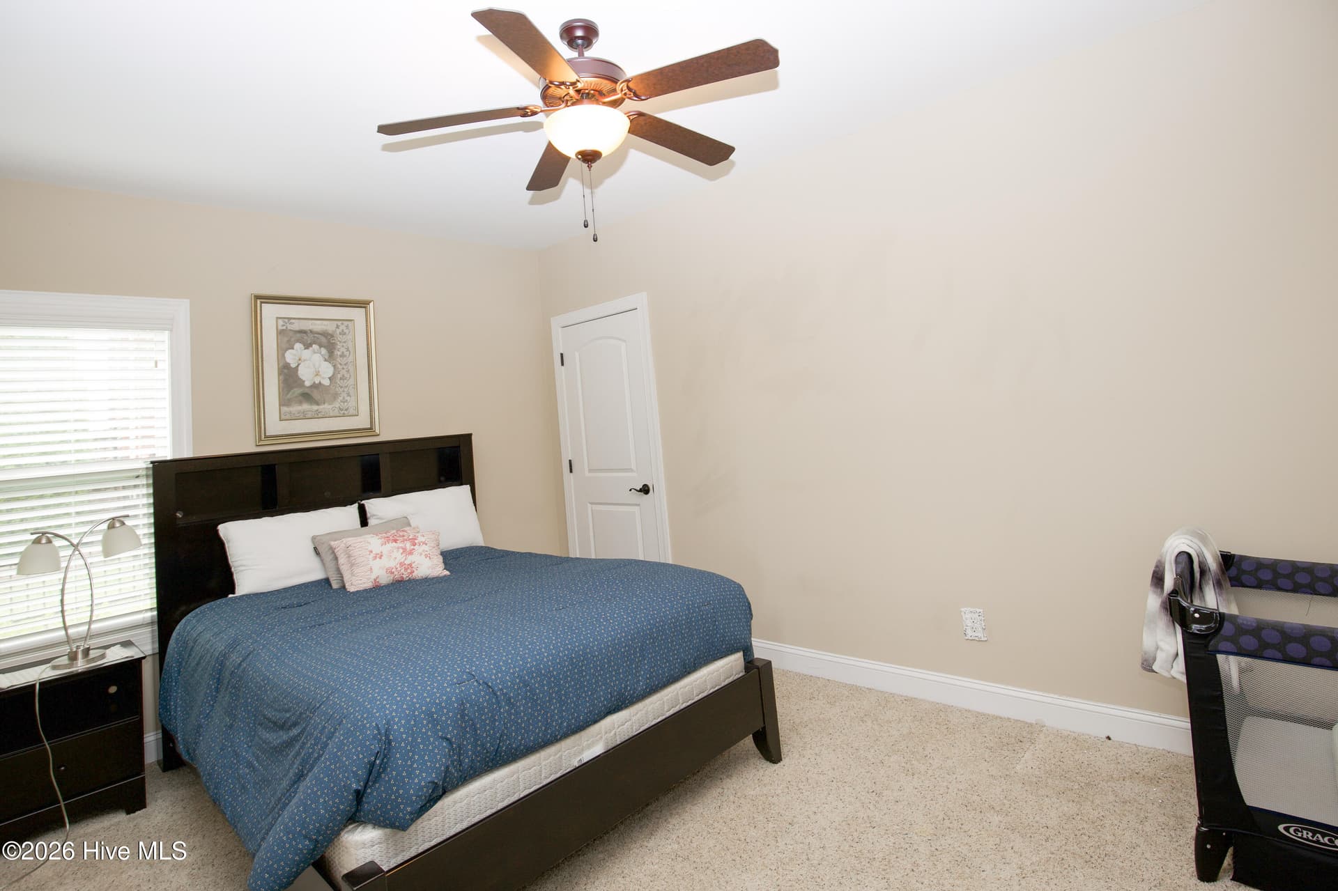 Second lower-level bedroom with a ceiling fan and carpet. - 899 Seagull Drive, Vass, NC 28394
