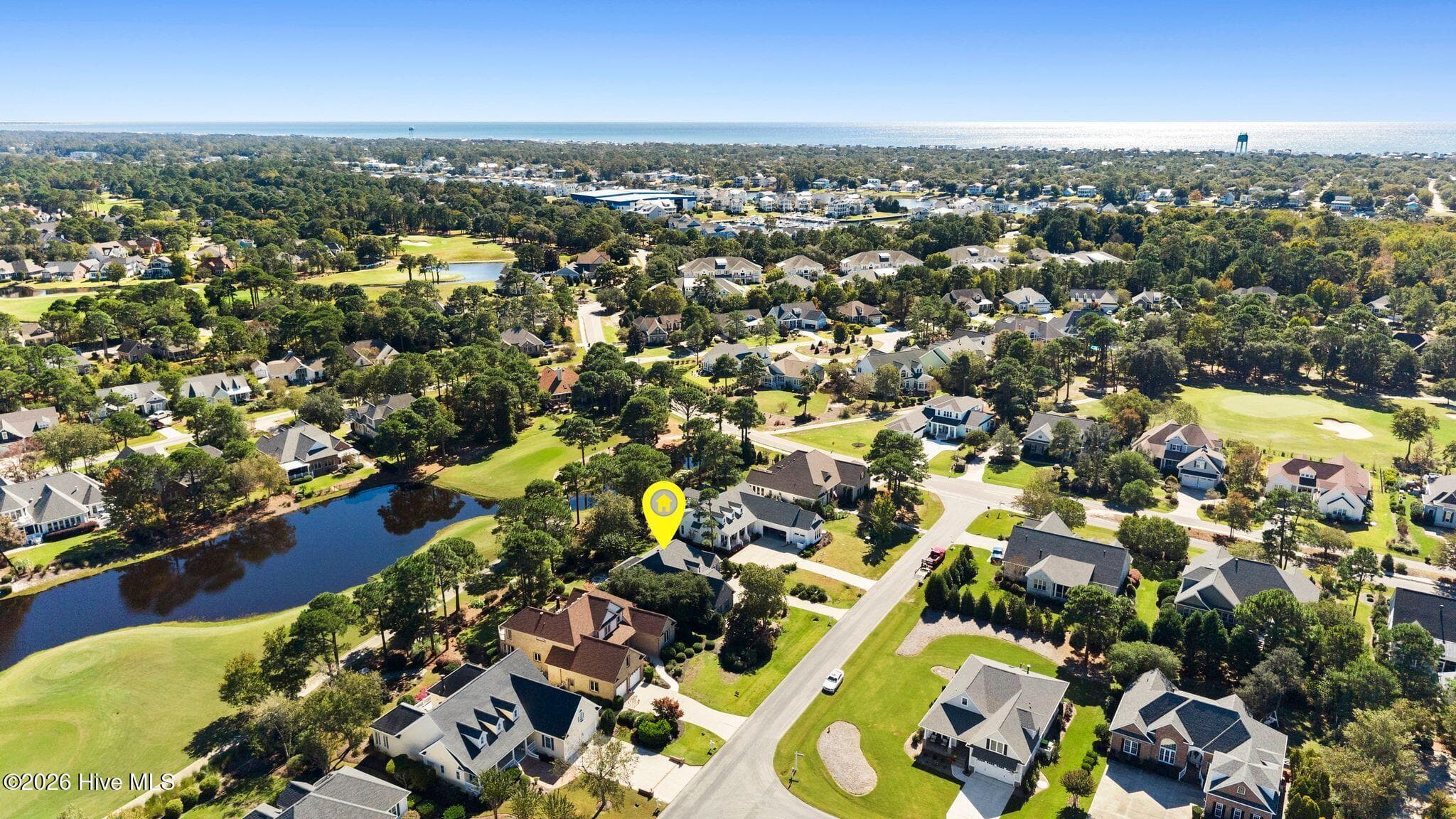 AERIAL OVERVIEW - House marked with yellow pin - 2807 Inverness Circle SE, Southport, NC 28461