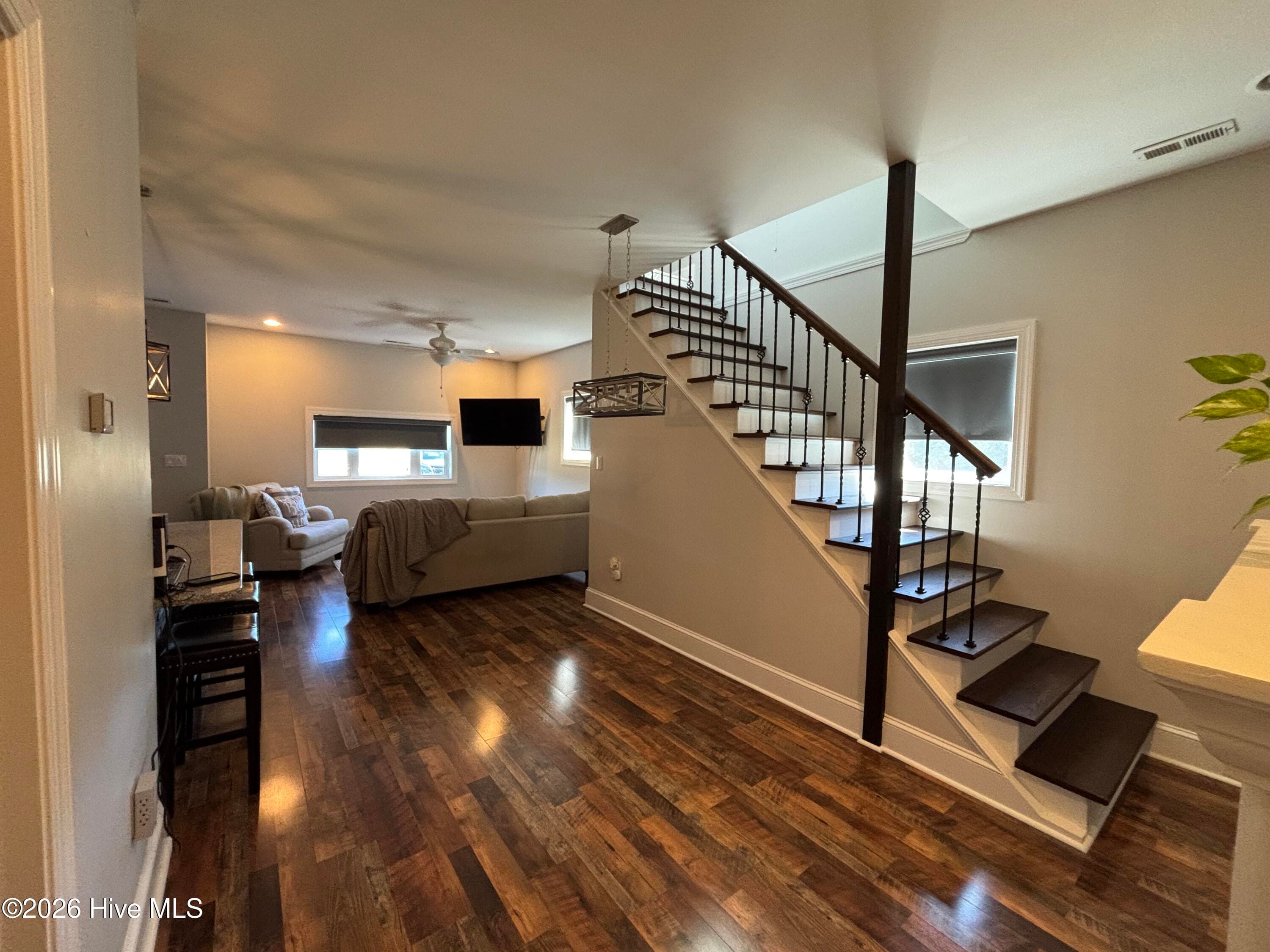 Dining area with stairs to bedroom - 593 La Wane Lane, Trenton, NC 28585
