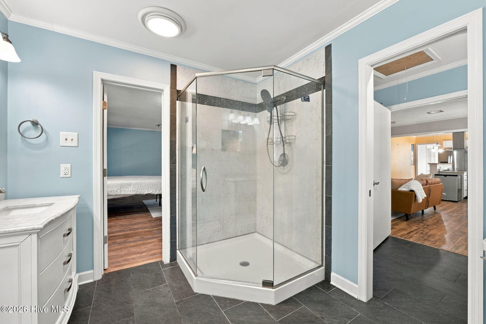 primary bath with walk in shower - 1405 Antioch Road, New Bern, NC 28560