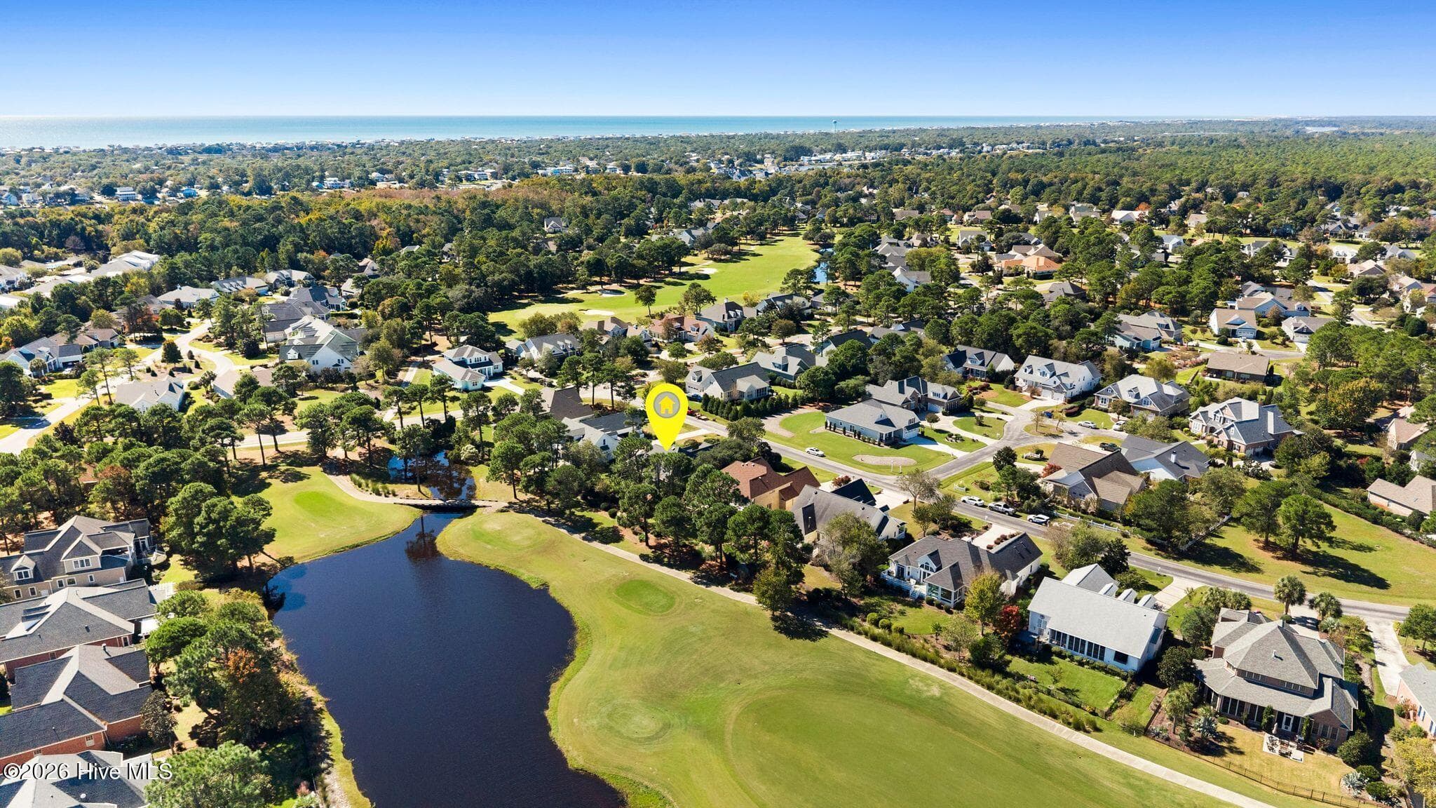AERIAL OVERVIEW - House marked with yellow pin - 2807 Inverness Circle SE, Southport, NC 28461