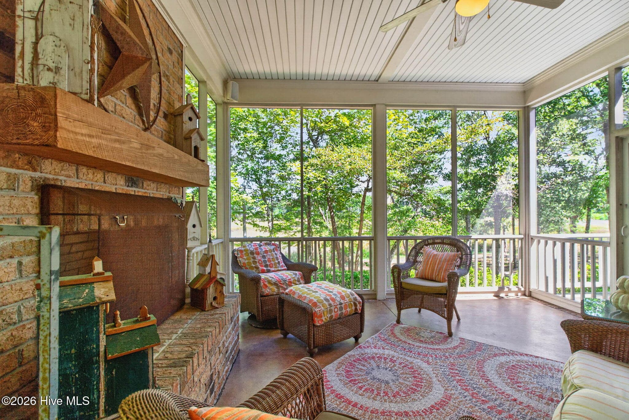 Screened Porch with custom fireplace. - 5208 White Ibis Court, Southport, NC 28461, Southport