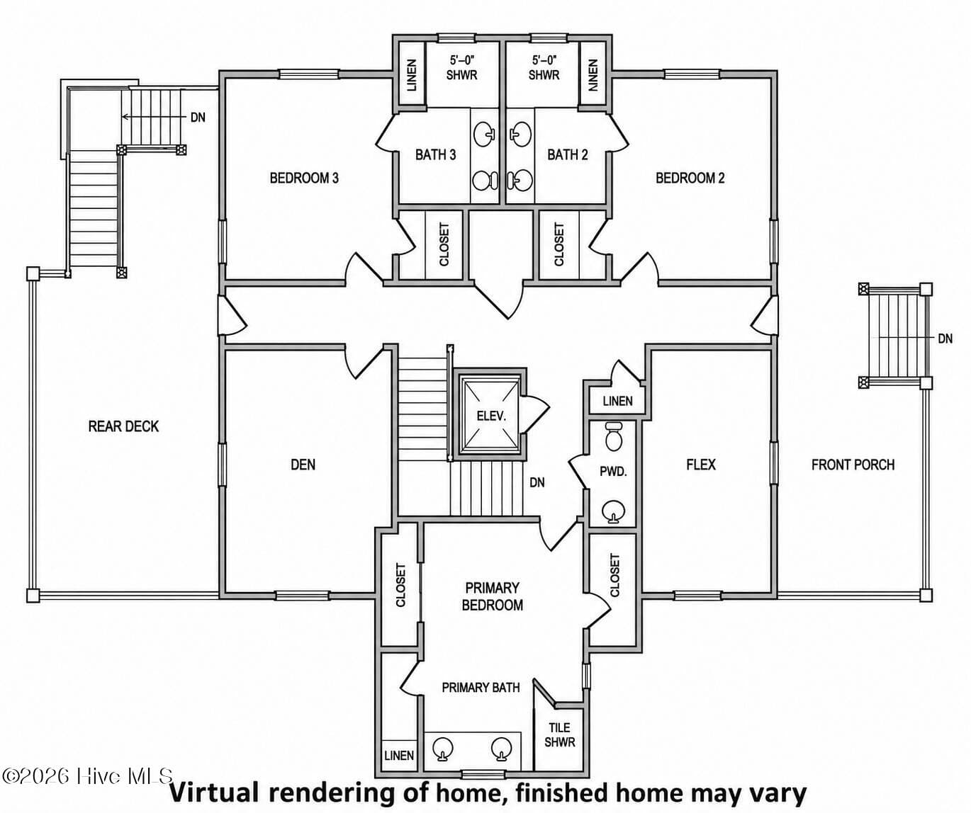 AI rendering based on plans - Level 2 floor plan - 664 Augustine Avenue SW, Supply, NC 28462