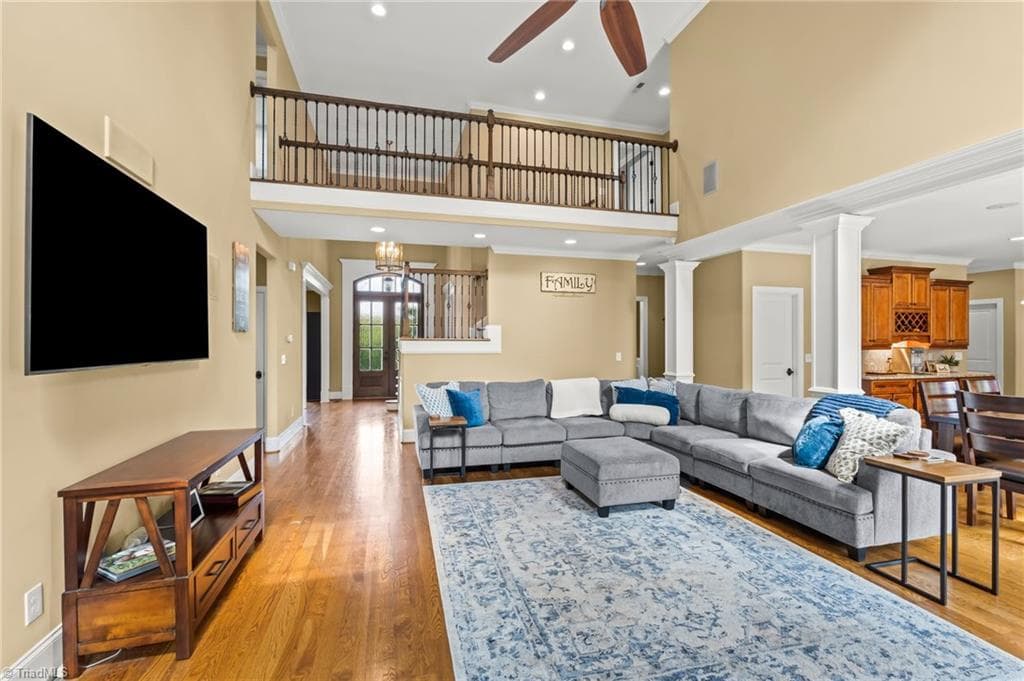 View of great room shows catwalk above - 6202 Herons Nest Court, Oak Ridge NC 27310, Oak Ridge
