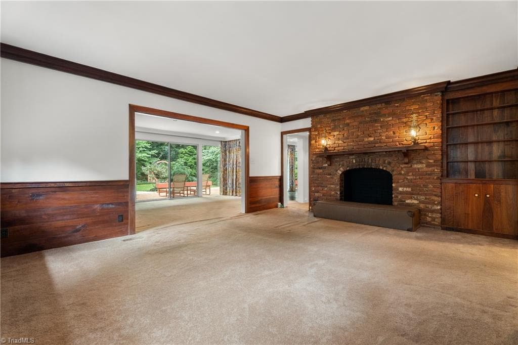 Den with Old Salem inspired fireplace - 2822 Lazy Lane, Winston-Salem NC 27106, Winston-Salem