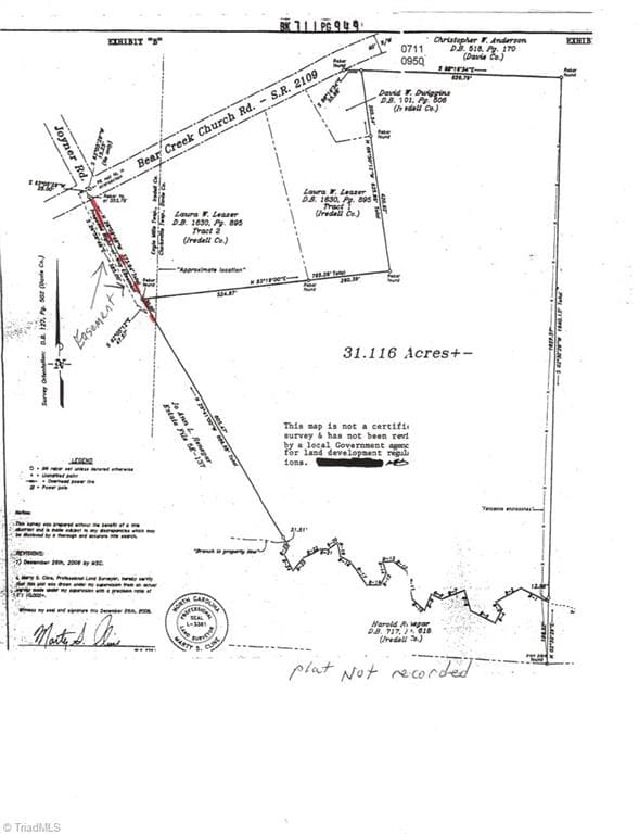 Survey w/easement shown - 00 Bear Creek Church Road, Mocksville NC 27028, Mocksville