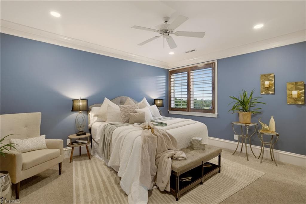 Bedroom 2 with gorgeous long range views and an ensuite bath that is shared with Bedroom 3 - 7404 Hadleigh Court, Oak Ridge NC 27310, Oak Ridge