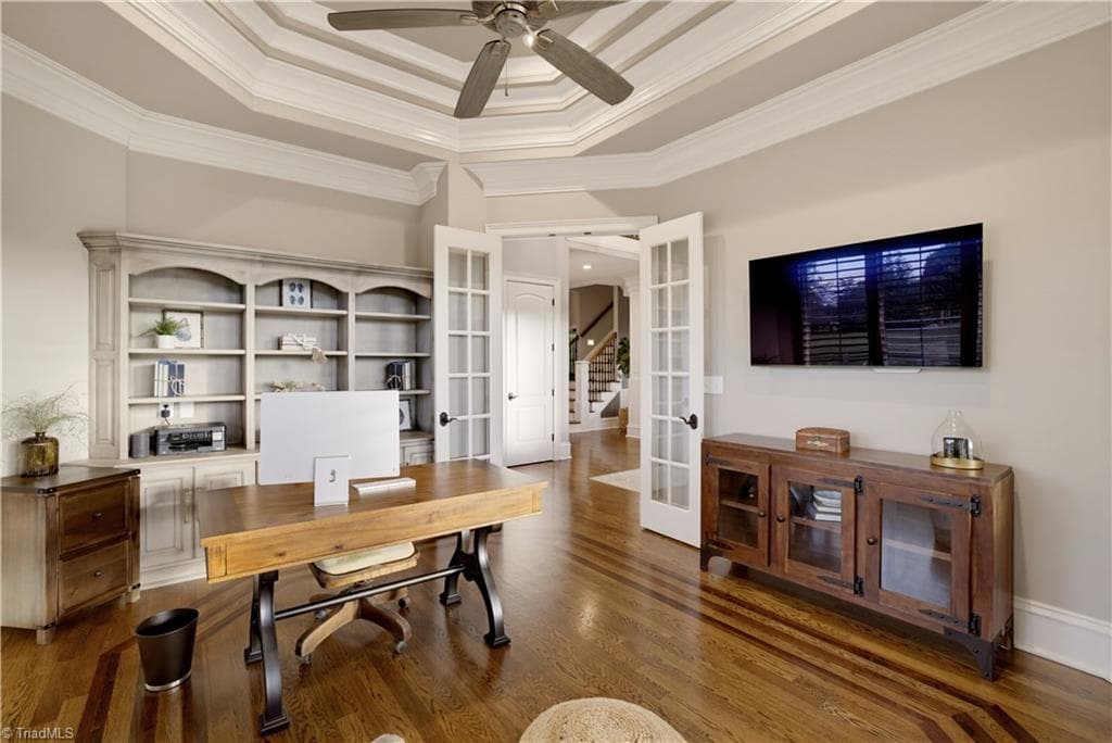 No background needed for your zoom meetings with this gorgeous built-in cabinetry! - 7404 Hadleigh Court, Oak Ridge NC 27310, Oak Ridge