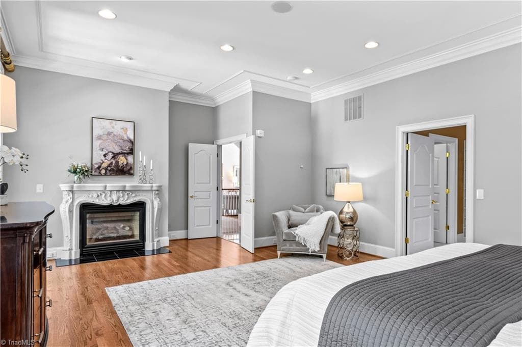 Primary Bedroom w/ Limestone Fireplace - 4620 Cherryhill Lane, Winston-Salem NC 27106, Winston-Salem
