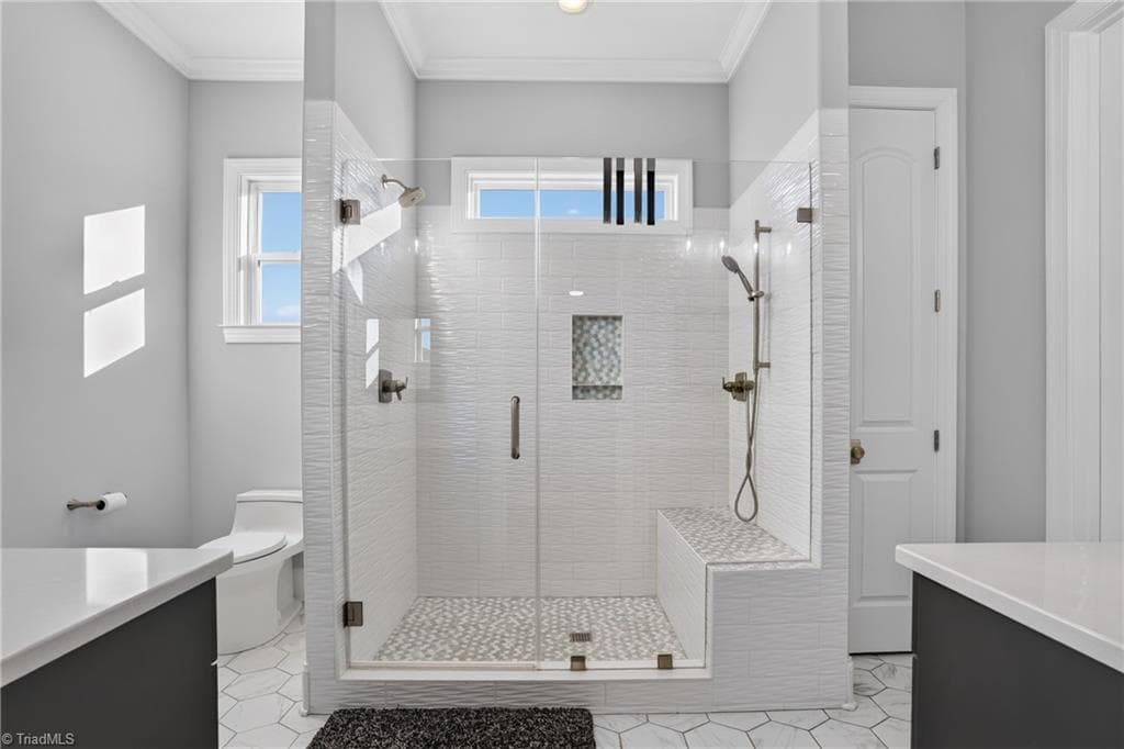 Frameless glass and floor-to-ceiling tile - 117 Scenic View Trail, Madison NC 27025, Madison
