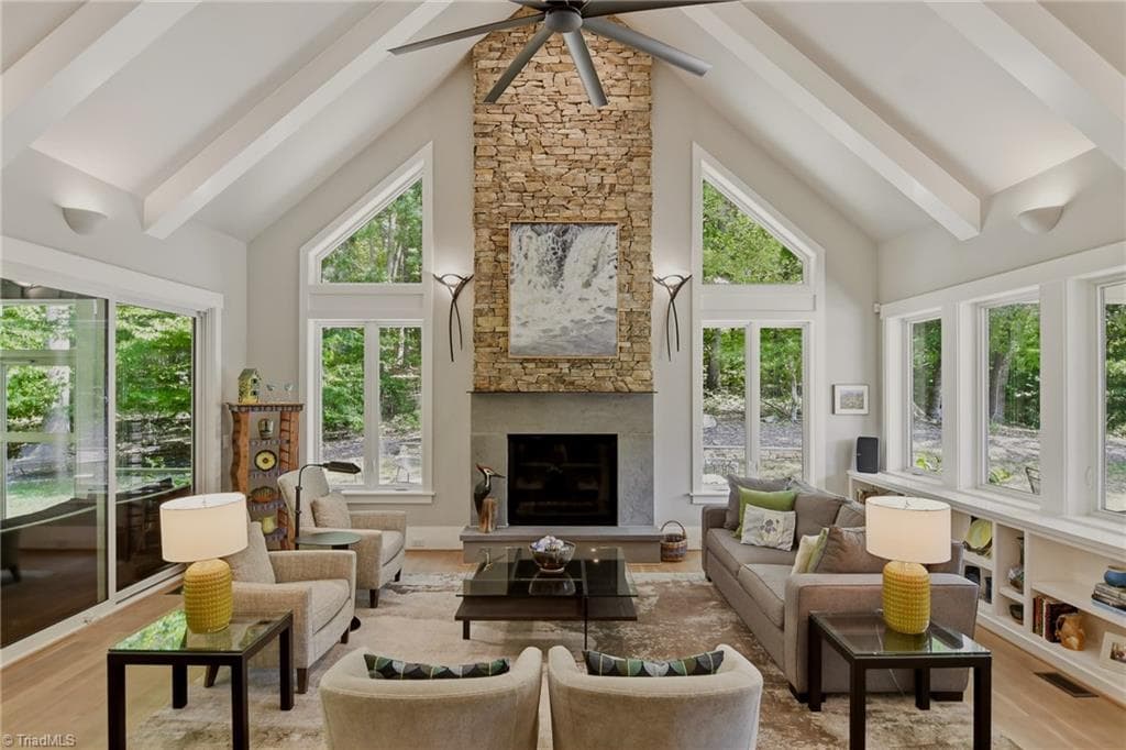 Great Room - 21'8" x 15" - surrounded by triple pane casement windows to bring in the outdoors - 3925 Thorndale Drive, Winston-Salem NC 27106, Winston-Salem