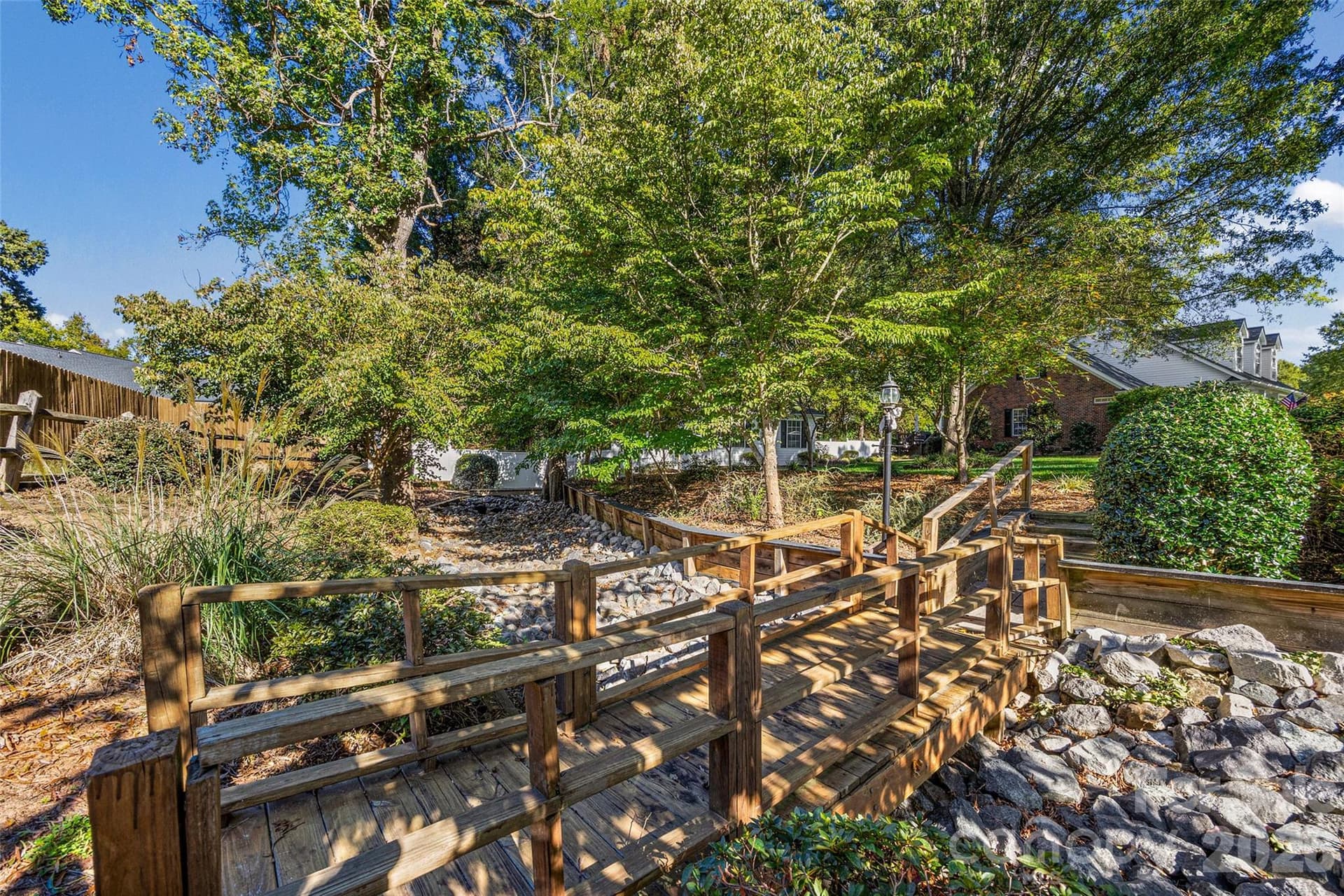 side yard with wooden bridge - 2005 Westridge Drive, Rock Hill