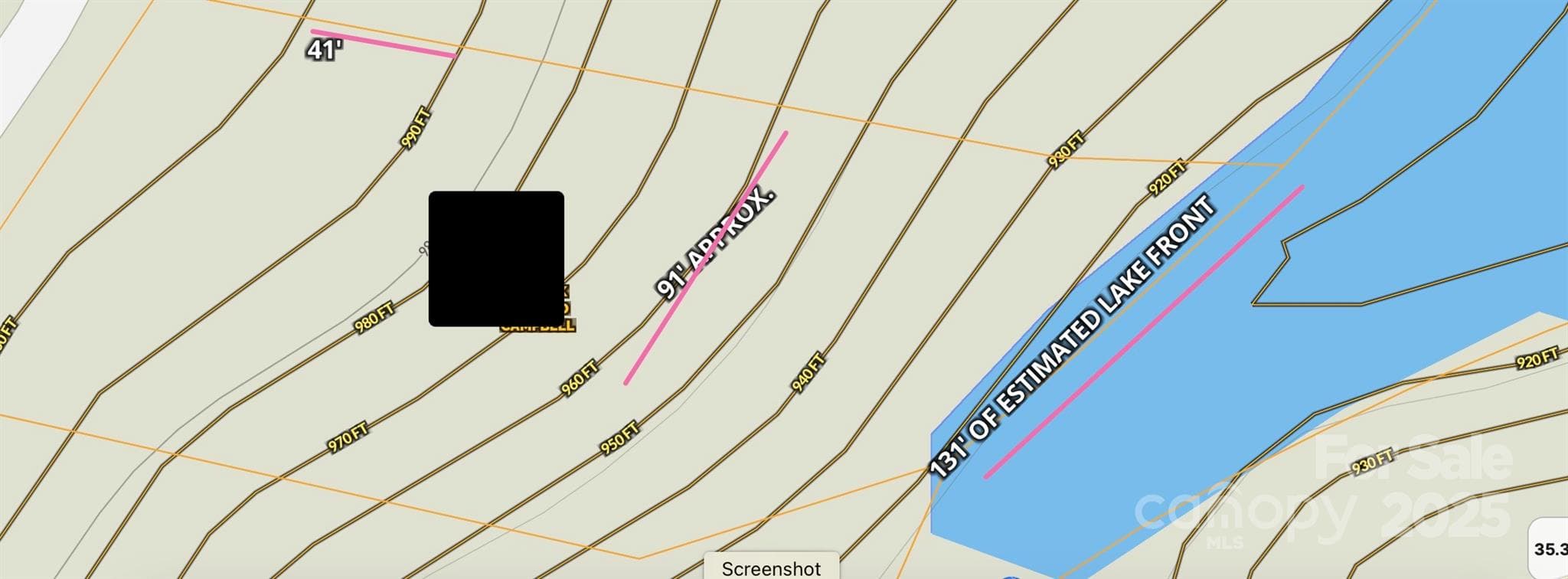 Close up pic of lot 11 on the lake contours and approx lake front of 134' - Mill Spring