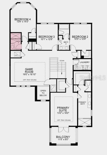 Second Floor Plan - Additional Highlights Include: pocket sliding door, shower at bath 2, outdoor kitchen rough-in, and gourmet kitchen. - 3328 LUMBER FALLS DR, PLANT CITY