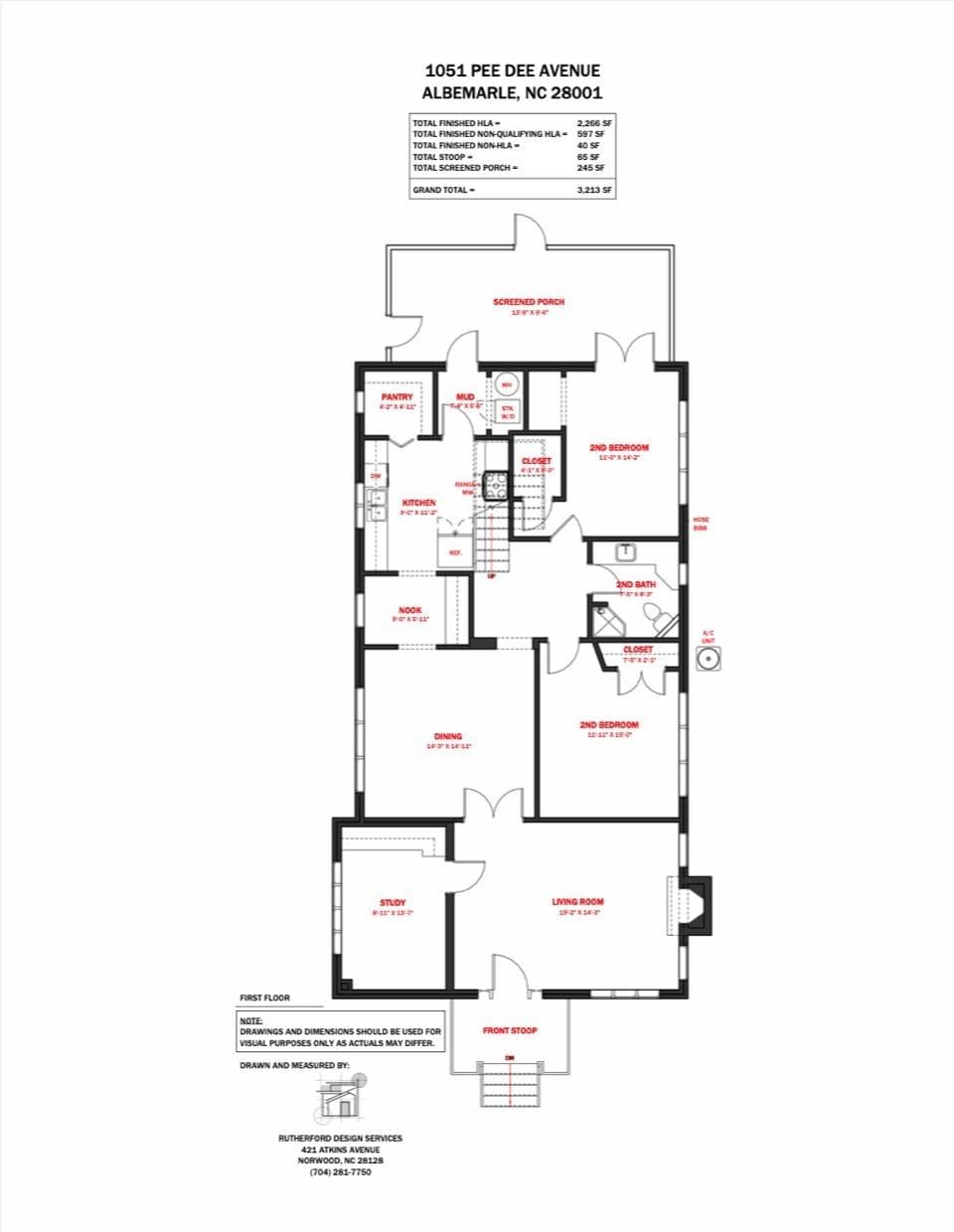 Main level floorplan - 1051 Pee Dee Avenue, Albemarle