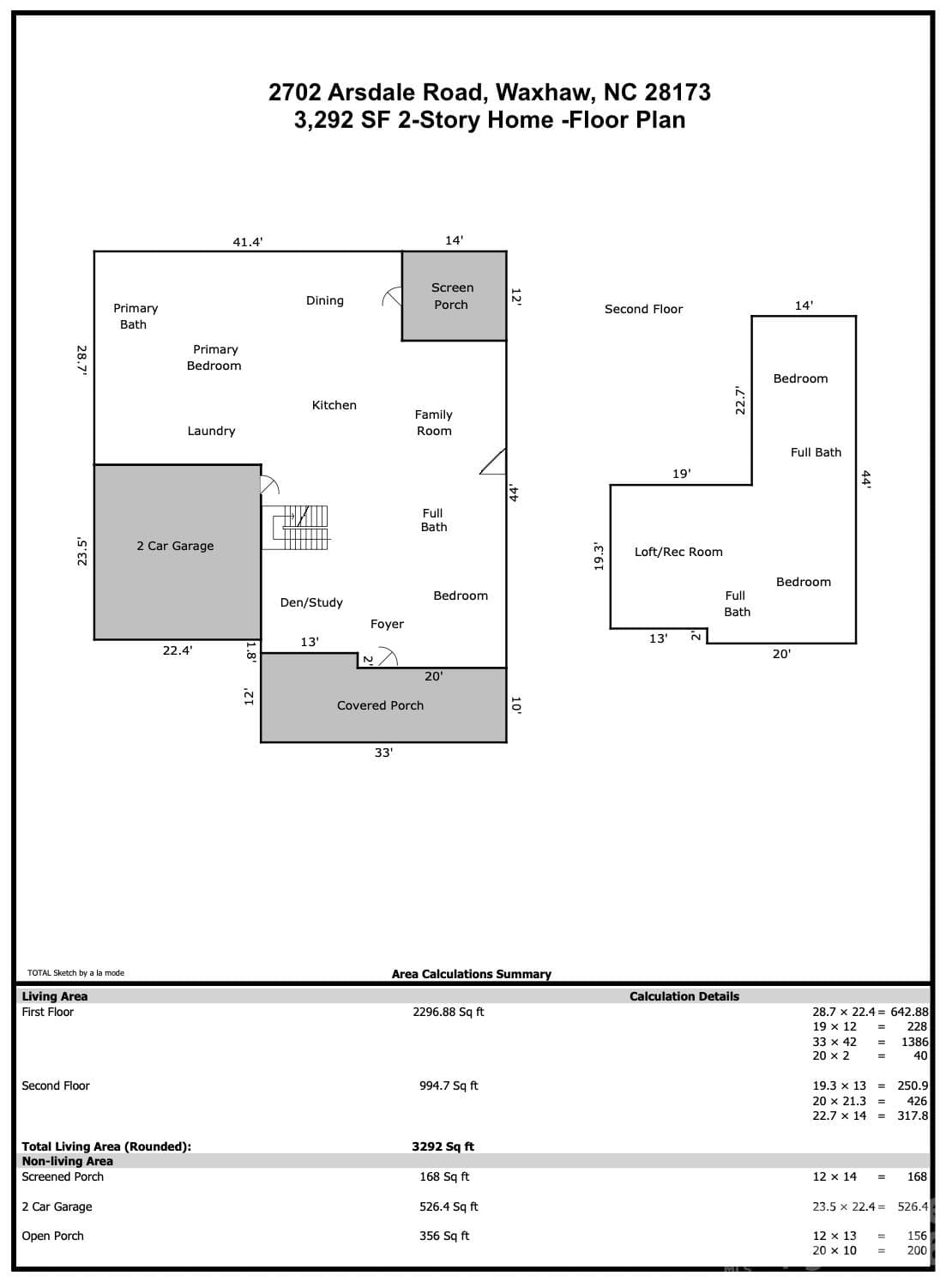 3,292 SF 2-story Floor Plan - 2702 Arsdale Road, Waxhaw