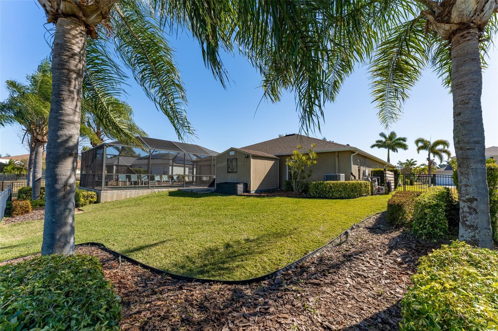 Backyard with pool, storage shed, and still plenty of yard space! - 5431 SANDY SHELL DR, APOLLO BEACH