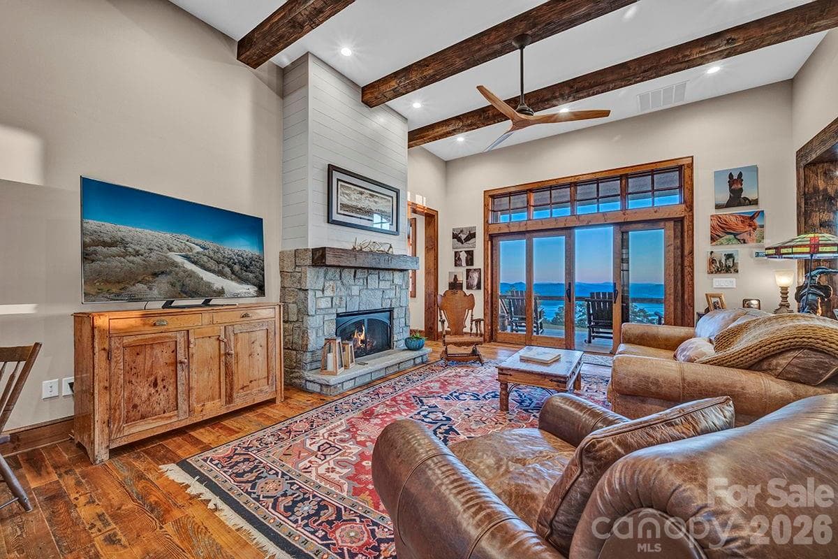 Reclaimed mahogany floors, 5 panel hemlock interior doors - 217 Sunrise Vista Lane, Banner Elk