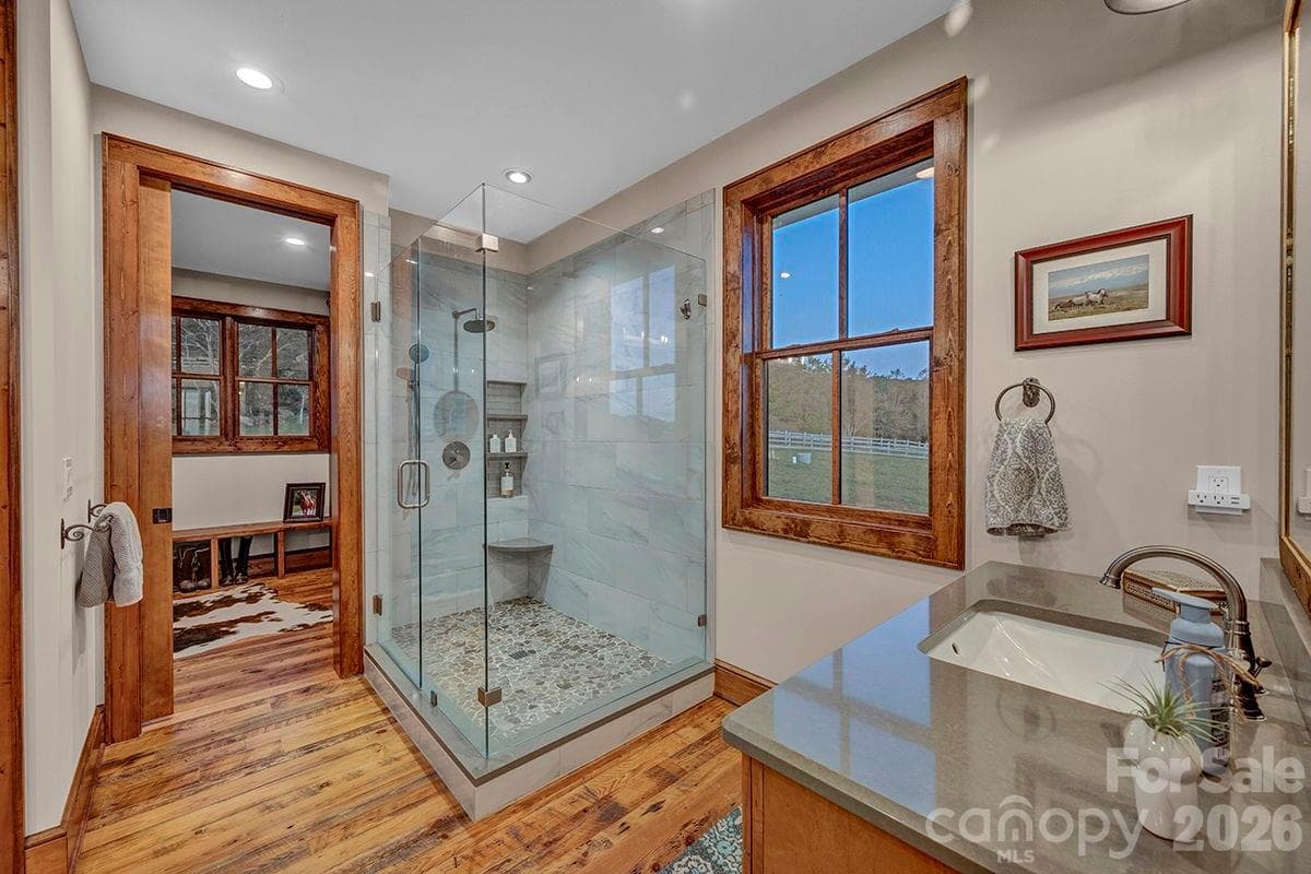 Frameless glass and tile shower - 217 Sunrise Vista Lane, Banner Elk