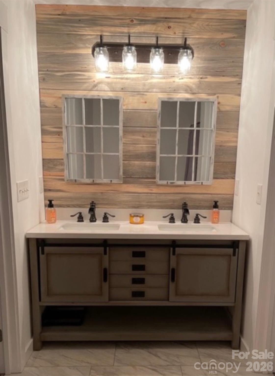 Beautiful accent wall in lower level bath - 5111 Stockbridge Drive, Mount Holly