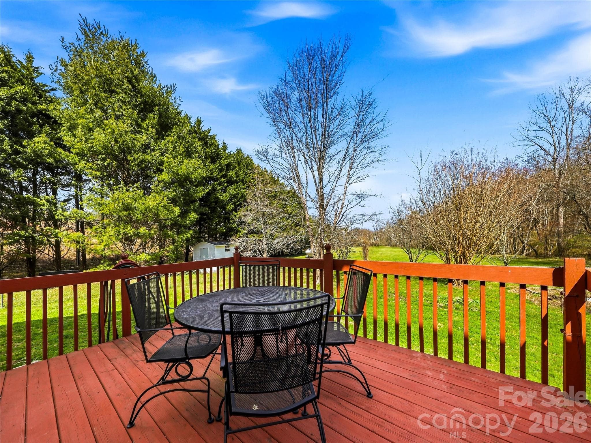 Back deck overlooking yard - 61 Rolling Hills Road, Mills River