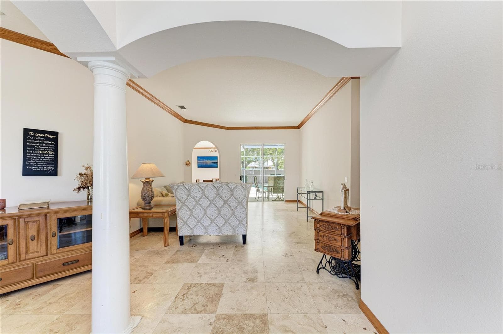 View from front door-Travertine Stone Floors - 7604 52ND TER E, BRADENTON