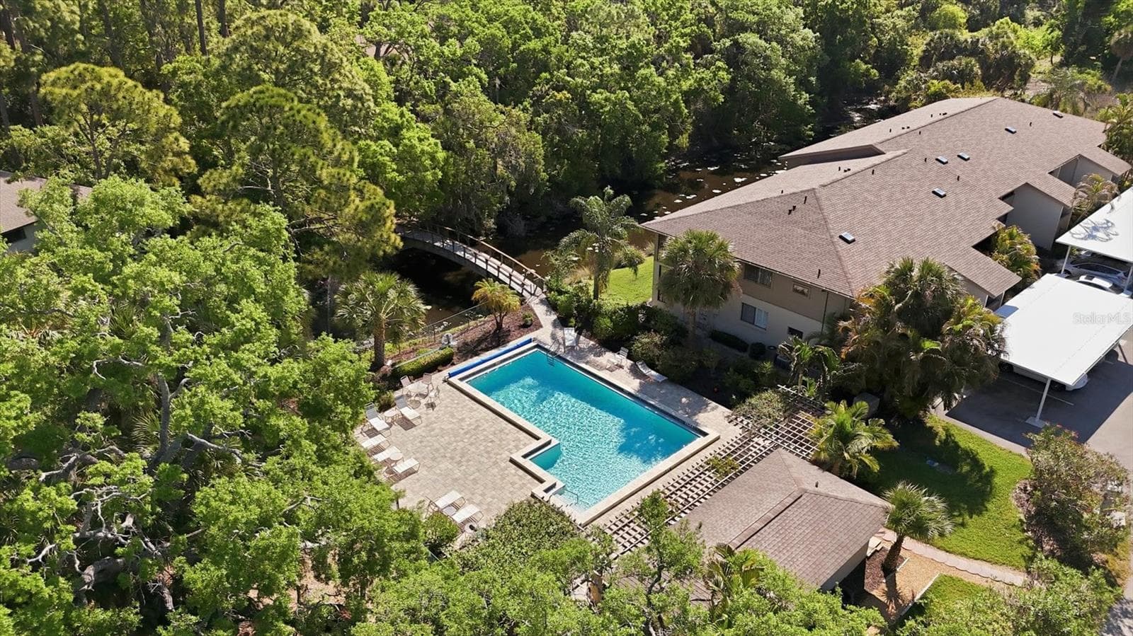 Aerial of pool area and condos - 3351 THORNWOOD RD #3351, SARASOTA