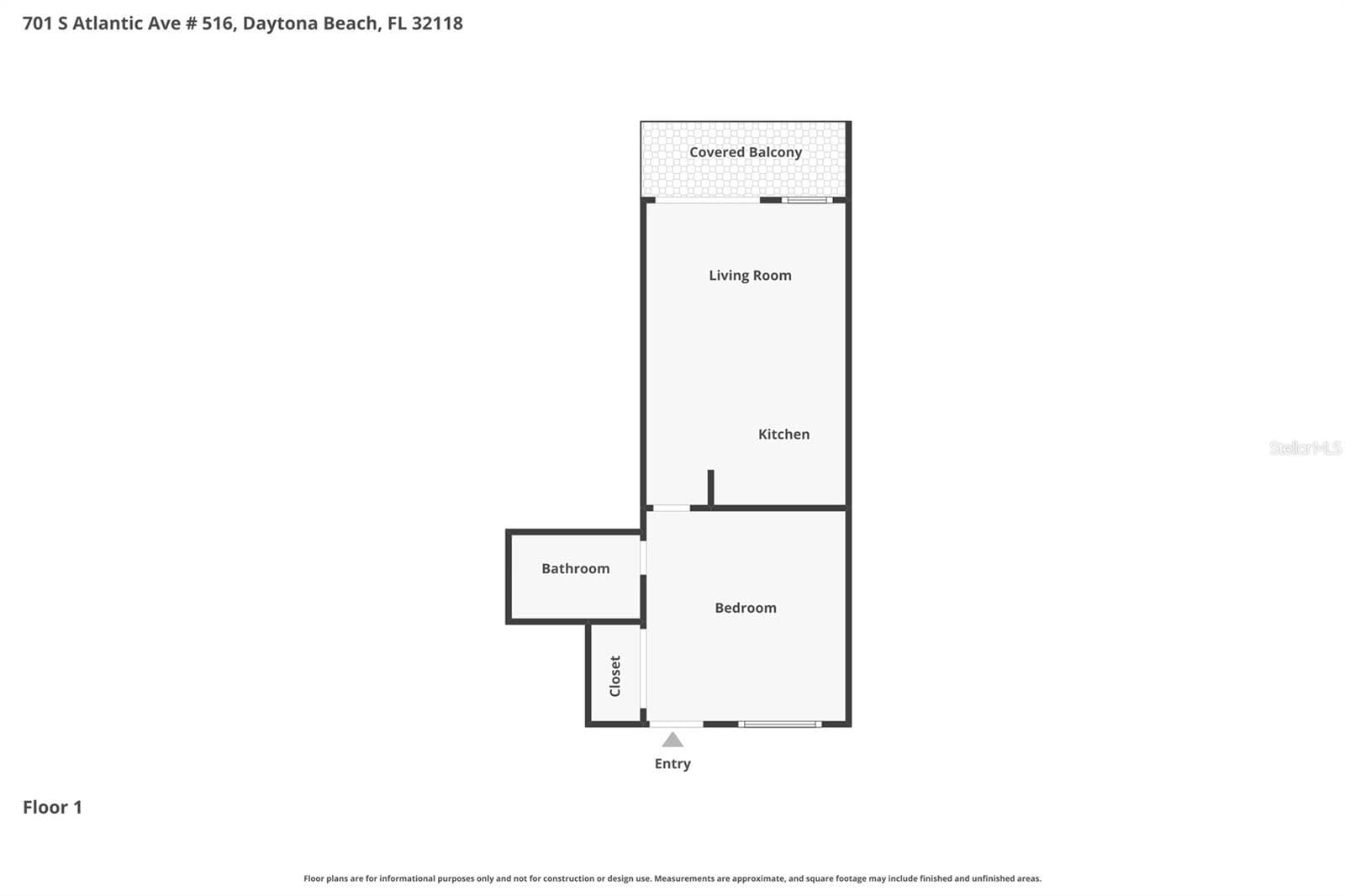 Floor plan - true bedroom - 701 S ATLANTIC AVE #516, DAYTONA BEACH