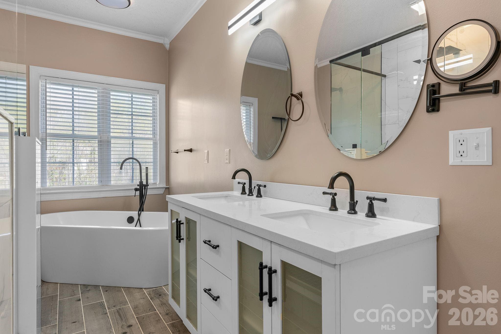 New Bath, large shower, soaking tub, en-suite to primary bedroom. - Hendersonville