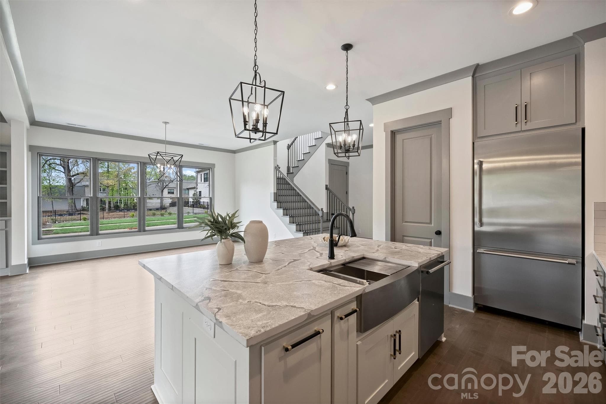 Kitchen View to Dining area. Pantry and Refrigerator #1 - 8159 Fairview Road, Charlotte