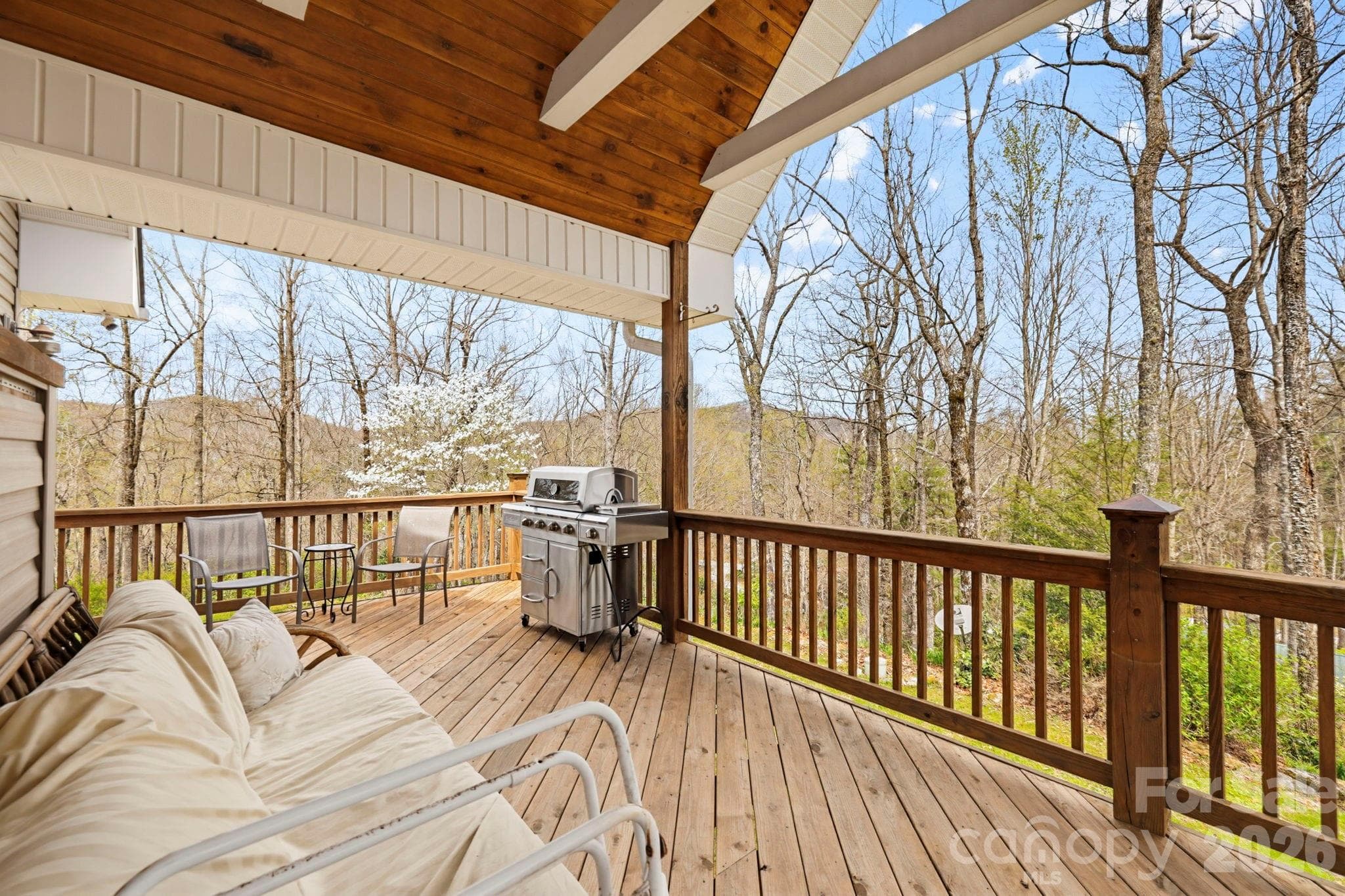 Covered porch with 180 views of the mountains from this side of the home - 13705 Rosman Highway, Lake Toxaway