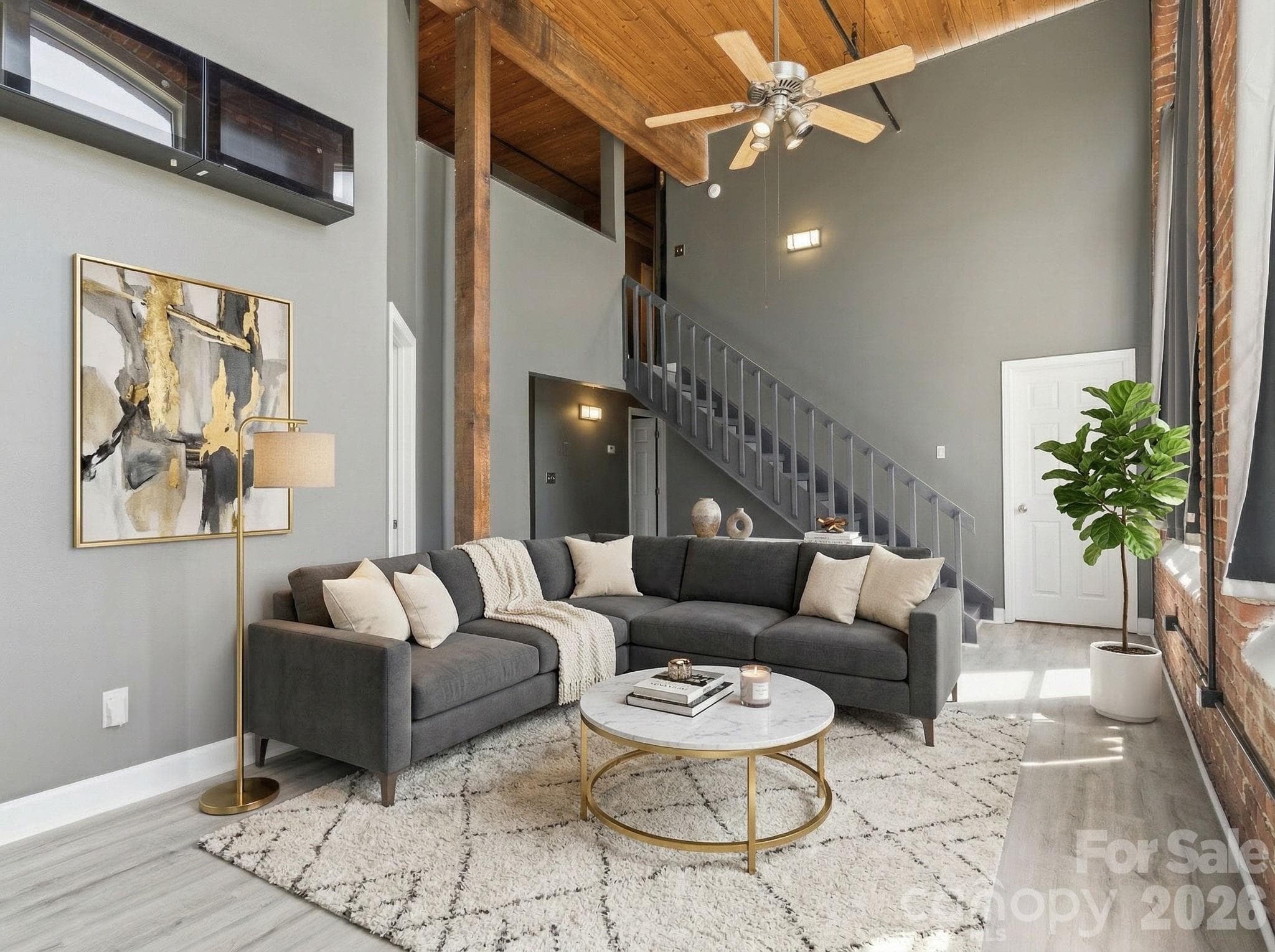 Living Roomvirtually staged - 201 S Hoskins Road, Charlotte