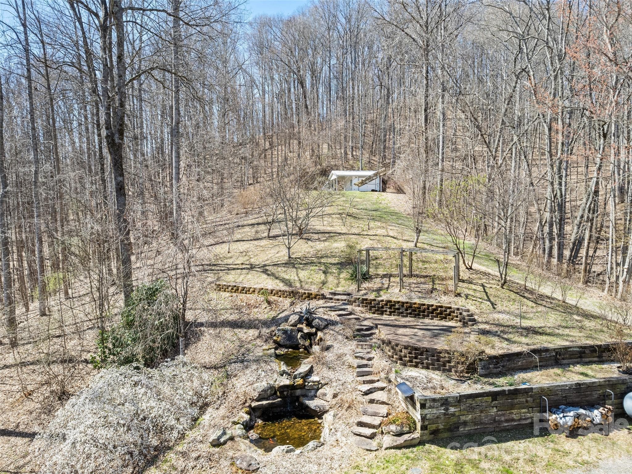 Koi Pond Waterfall and Mature Edible Landscaping - Waynesville