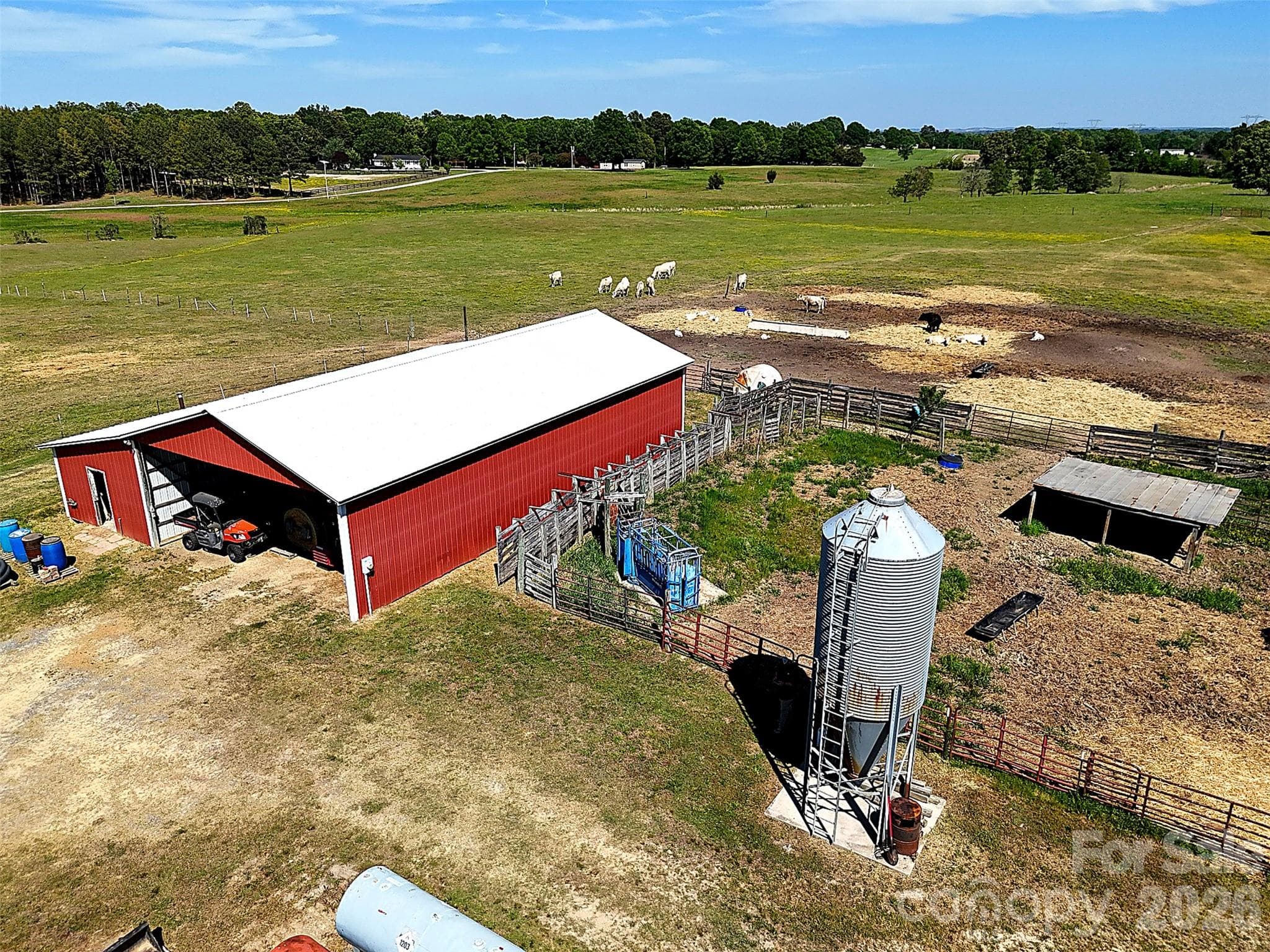 Aerial View of Barn and Pasture and Silo - 2921 Old Pageland Marshville Road, Wingate