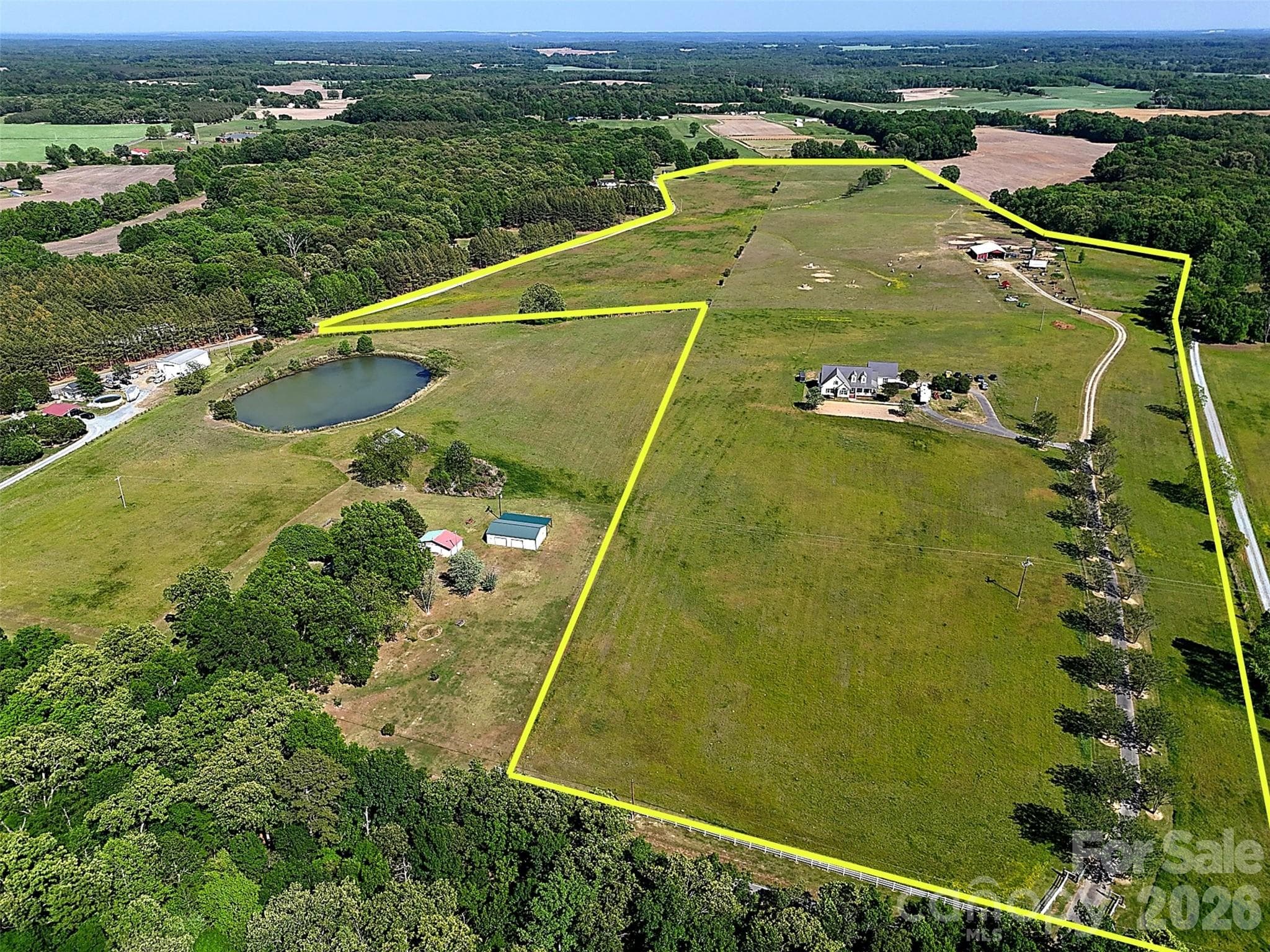 Aerial with Outline of Property - 2921 Old Pageland Marshville Road, Wingate