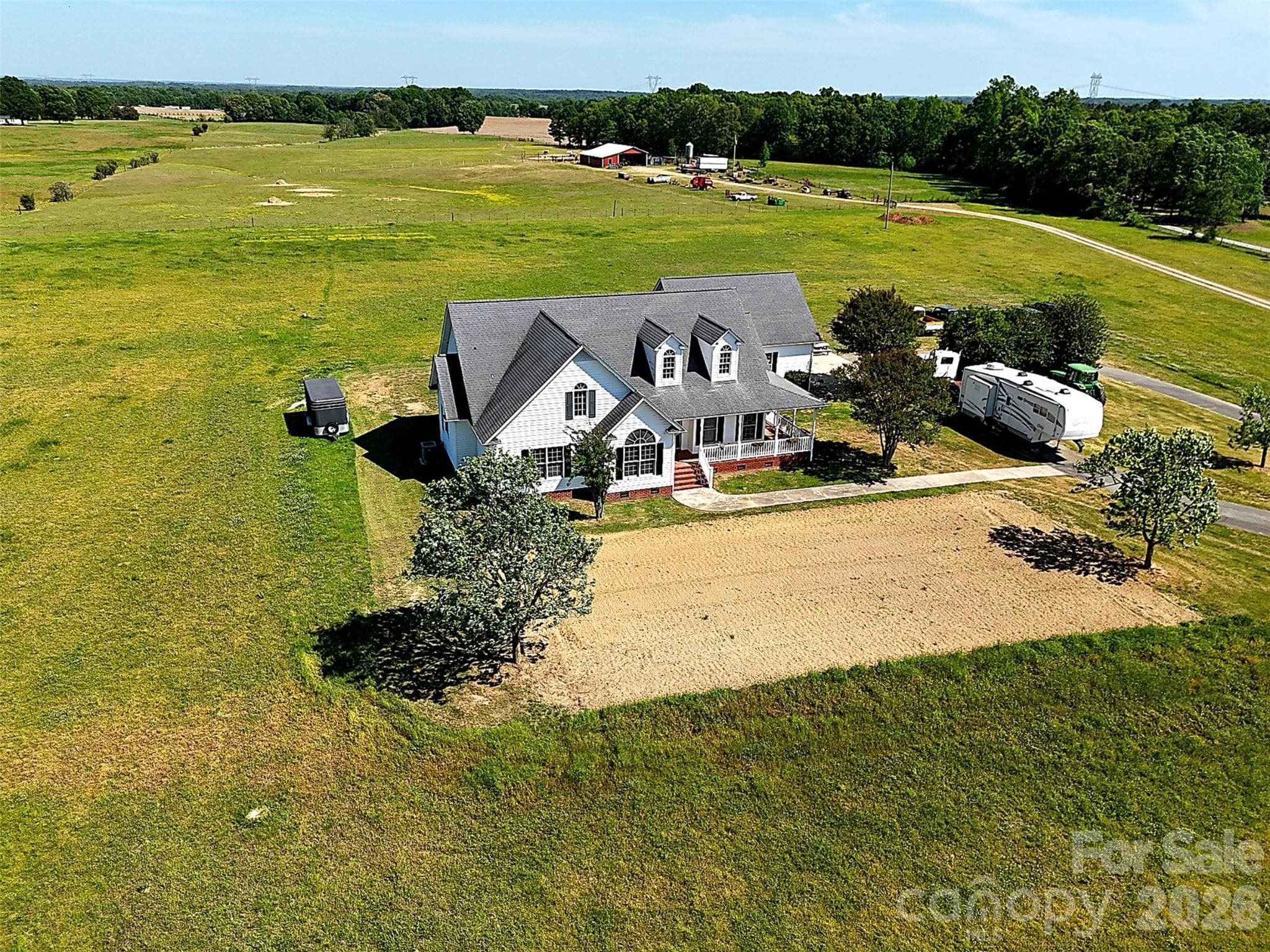 Aerial View with House, Garden and Pasture - 2921 Old Pageland Marshville Road, Wingate
